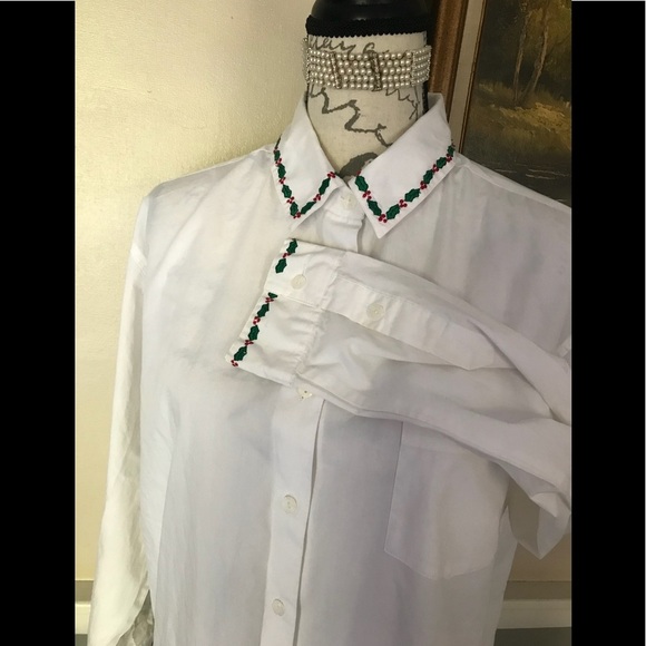 Nut Cracker Poinsettia Collard Long Sleeve Blouse - Picture 2 of 6